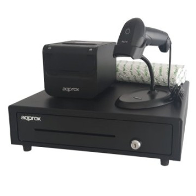 Kit TPV Approx Cajón Negro + Escáner + Impresora Térmica + Papel BPA