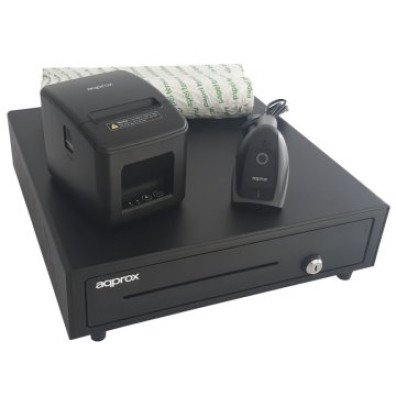 Kit TPV APPROX Cajón Negro + Scanner + Impresora Térmica USB + Papel CYT8060BPA