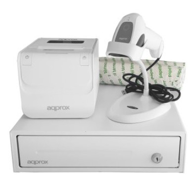 Kit TPV Approx Cajón Blanco + Escáner LS11ASWH + Impresora POS80AMUSEWH + Papel CYT8060BPA
