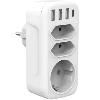 Ladrón de enchufes 4000W con 3 USB-A, 1 USB-C, 2 Tipo C, 1 Tipo F