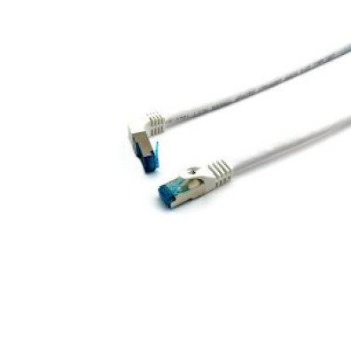 Latiguillo Apantallado S/FTP Categoría 6A 0.5m Blanco Conector Ángulo Recto Libre de Halógenos