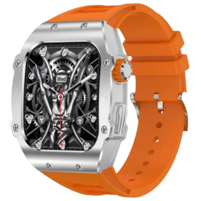 Reloj inteligente LEMFO AK55 Plata con Correa de Silicona Naranja