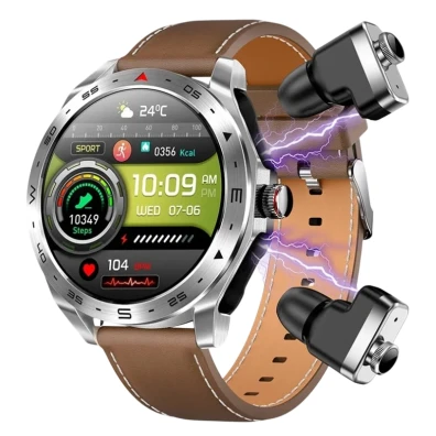 T95 Marrón Smartwatch con Correa de Cuero y Auriculares