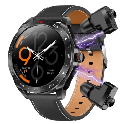 Smartwatch T95 Negro Correa de Cuero y Auriculares