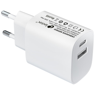 Leotec Cargador 20W 1xUSB-C PD + 1x USB-A Blanco
