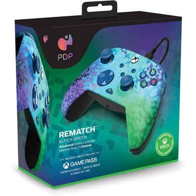 Mando PDP Rematch Wired Controller Glitch Green + Game Pass 1 Mes