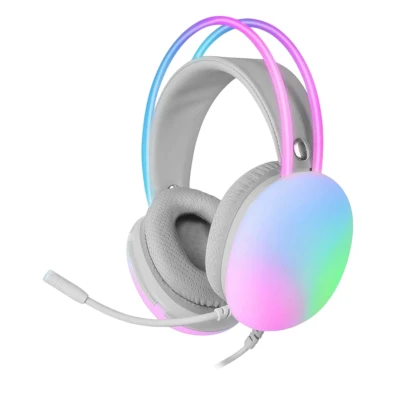 HEADSET MH-GLOW WHITE MARS GAMING - 3.5mm JACK Y USB - ILUMINACIÓN 360º CHROMA