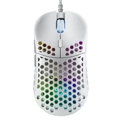 Mouse Mars Gaming RGB MM55W Hive White 12800dpi A825PRO Switch Huano Superficie Perforada