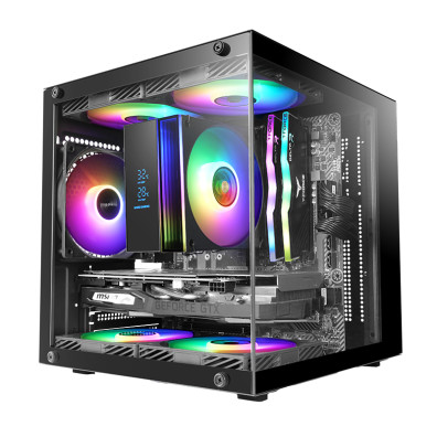 CAJA MARS GAMING MC-CUBE MICROATX NEGRA USB-C GPU MAX 260mm PANORÁMICO ARGB