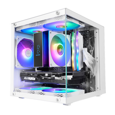 CAJA MARS GAMING MC-CUBEW MICROATX BLANCA 260mm GPU MAX CUBO PANORÁMICO ARGB USB-C