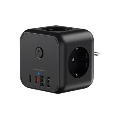 Tomas de Corriente y USB POWERCUBE MD-CUBE20 Mars Gaming, Regleta Negro