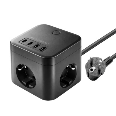 Regleta PowerCube Mars Gaming MD-CUBE35 con Cable 1.8m, 4 USB 3 Tomas de Corriente - Color Negro
