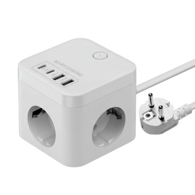 REGLETA POWERCUBE MARS GAMING MD-CUBE35W 4 USB 3 TOMAS DE CORRIENTE, CABLE 1.8M - BLANCO