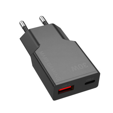 CARGADOR USB MARS GAMING GAN MD-GAN30 30W 1xUSB-C 1xUSB-A PD NEGRO