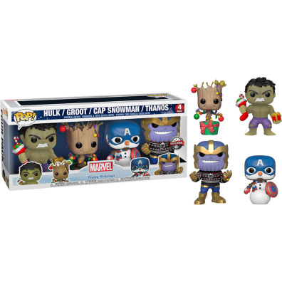 FUNKO POP! MARVEL HAPPY HOLIDAYS PACK 4 (HULK/GROOT/CAP SNOWMAN/THANOS)