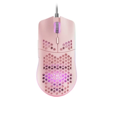 Mouse Mars Gaming RGB MMAX Diseño Hive Pink 12400dpi - Modelo Pixart 3327Pro, Switch Huano, Superficie Perforad
