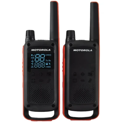 Walkie Talkie Motorola Talkabout T82 Two-Way Pack de 2 en Negro y Naranja - 16 Canales