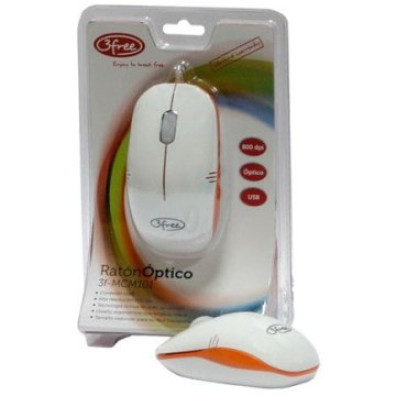 Mouse 3FREE MCM101/WO Blanco Naranja Diseño - Cable