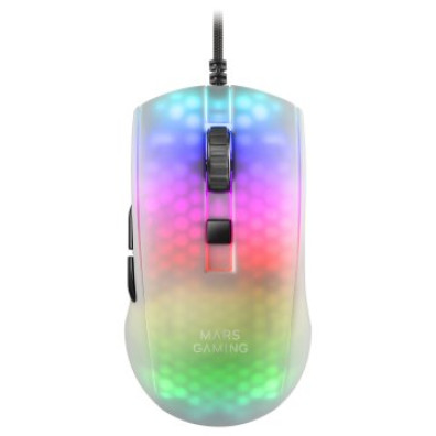 Mouse Mars Gaming RGB MMR Translúcido White 12800DPI - Ultra Ligero 58g - Iluminación RGB - Switches Mecánicos