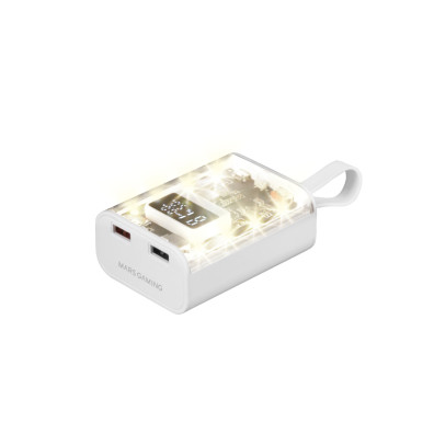 POWERBANK MARS GAMING 10000mAh LINTERNA DISEÑO TRANSPARENTE Y BLANCO 1xUSB-C PD 2xUSB-A 1xMicroUSB