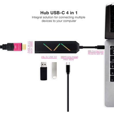Nanocable Hub USB 3.1 Tipo C 10.16.0401 USB/USB-C/HDMI Negro