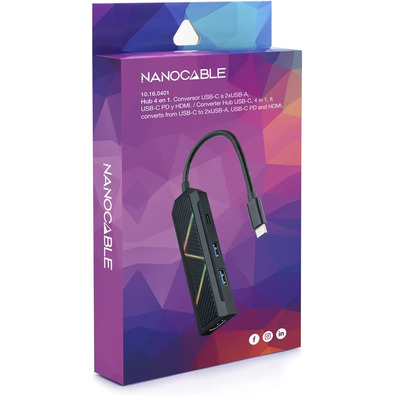 Nanocable Hub USB 3.1 Tipo C 10.16.0401 USB/USB-C/HDMI Negro