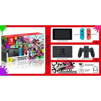 NINTENDO SWITCH AZUL NEÓN/ROJO NEÓN +SPLATOON 2