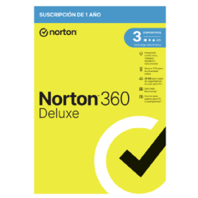 Norton 360 Deluxe 1 Año - Antivirus 25GB para 1 Usuario, 3 Dispositivos