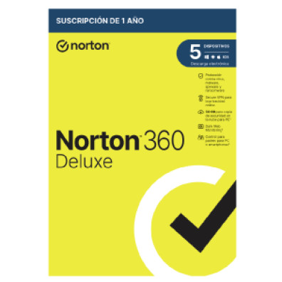Norton 360 Deluxe 50GB Antivirus para 1 Usuario 5 Dispositivos 12 Meses
