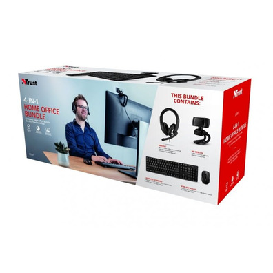 Pack 4 en 1 Trust QOBY Home Office Set (Webcam+Teclado+Ratón+Auriculares)