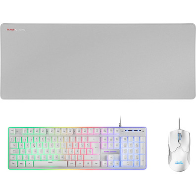 Pack Mars Gaming MCPX Teclado H-Mech+Ratón+Alfombrilla Blanco