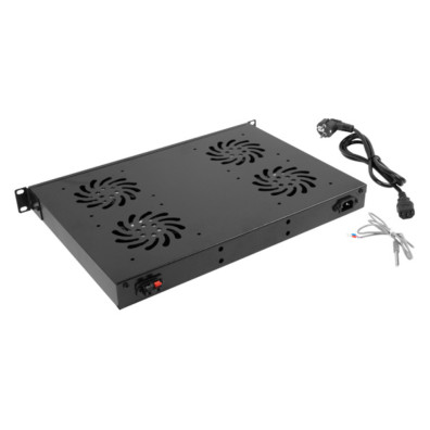 19" UNIDAD DE VENTILACIÓN / PANEL DE VENTILACIÓN CON LCD 4 VENTILADORES + TERMOSTATO 230V NEGRO