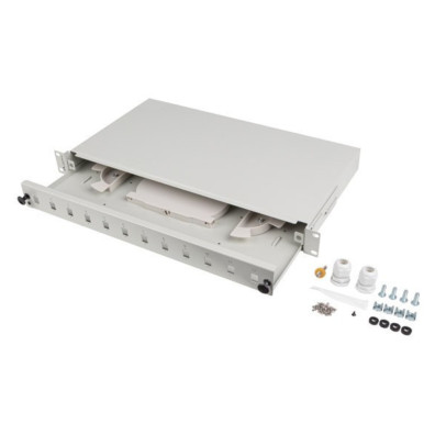 PANEL DE CONEXIÓN DE FIBRA 12XSC SIMPLEX / 12XLC DUPLEX GRIS + ACCESORIOS PARA MONTAJE EN RACK DE 1