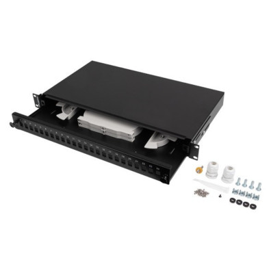 PANEL DE CONEXIÓN DE FIBRA 24XSC SIMPLEX/24XLC DUPLEX NEGRO + ACCESORIOS PARA MONTAJE EN BASTIDOR DE