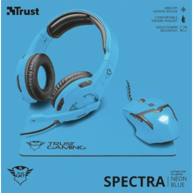 TRUST SPECTRA GAMING BUNDLE NEON BLUE GXT790-SB (AURICULAR/RATON/ALFOMBRILLA)