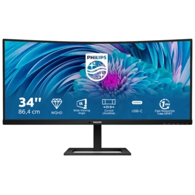 Monitor Philips E Line 34 Quad HD VA 100Hz UltraWide Curvo FreeSync Premium Negro