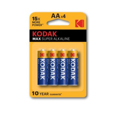 PILAS AA KODAK SUPER ALCALINA MAX LR6 2800 mAh - PACK 4 UNIDADES (ecotasas incluidas)