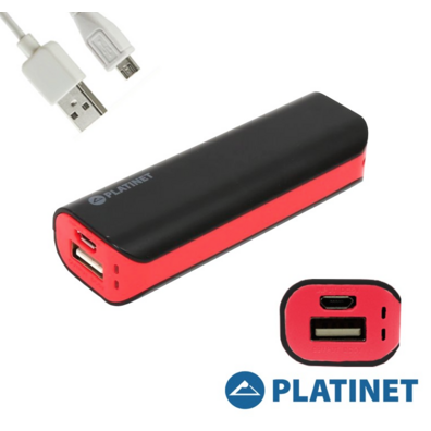 PLATINET POWER BANK 4400mAh 5V 1A+LINT.NEG-ROJO