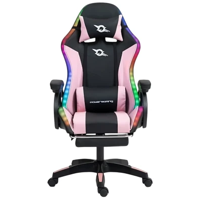PowerGaming Silla LED RGB con Reposapiés Negro y Rosa