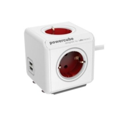 REGLETA POWERCUBE ORIGINAL 2 USB + 4 TOMAS CORRIENTE con 1.5m cable y soporte - Color White/Red
