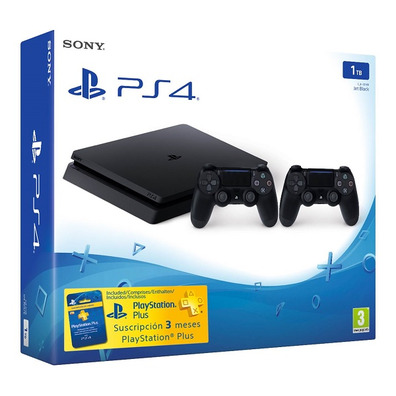 Playstation 4 Slim 1 TB + 2 DUAL SHOCK 4 + PS Plus 90 DIAS