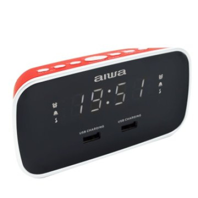 AIWA CRU-19 Red Radio Despertador con 2 Puertos USB de Carga 5V 2.4A