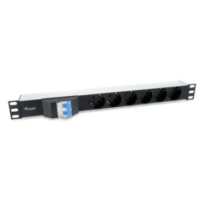 Tomas tipo Shucko Euro con Magnetotérmico - Regleta Alimentación Aluminio Rack 19" 1U 6 - Cable 1.8m