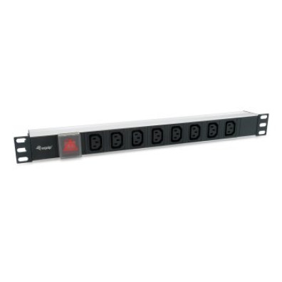 Tomas tipo IEC C13 con interruptor - Regleta Alimentación Aluminio Rack 19" 1U - 8 tomas - Cable 1.8m