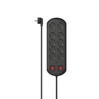 REGLETA ALIMENTACIÓN HAMA CON 10 TOMAS Y 2 INTERRUPTORES - 2M - NEGRO