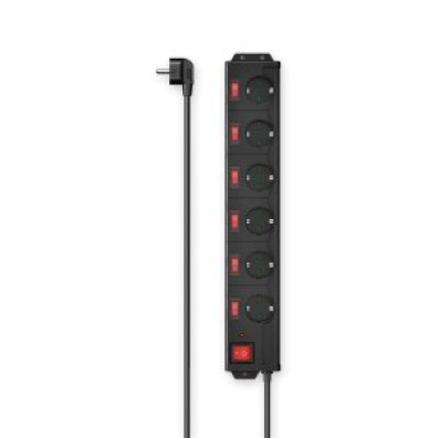 REGLETA HAMA: 6 Tomas, Interruptor Individual, 1,4m, Color Negro