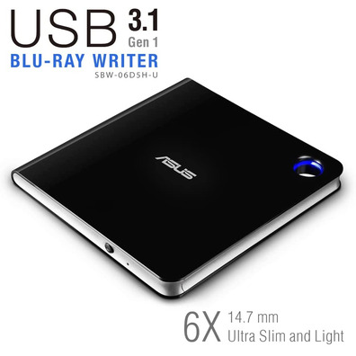 Regrabadora Externa Blu-Ray Asus SBW-06D5H-U Negro