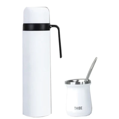 Termo Mate Bombilla y Calabaza Blanco - Set Completo para Mate