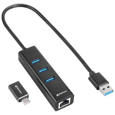 Concentrador Sharkoon HUB USB 3.2 Alluminium + RJ45 y USB Tipo C Negro