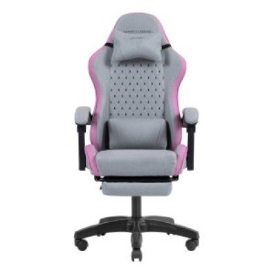 Silla Gamer Mars Gaming Textil Rosa Plata Reclinable Reposapiés Extensible